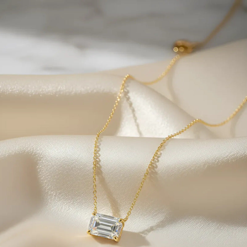 Collar Mujer Punto Luz Cuadrado Acero Inoxidable Regalo Dama Dorado