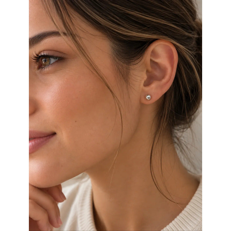 Aros Bebé Niña Plata Bolita 4mm Tope Seguridad Caja Regalo Plateado