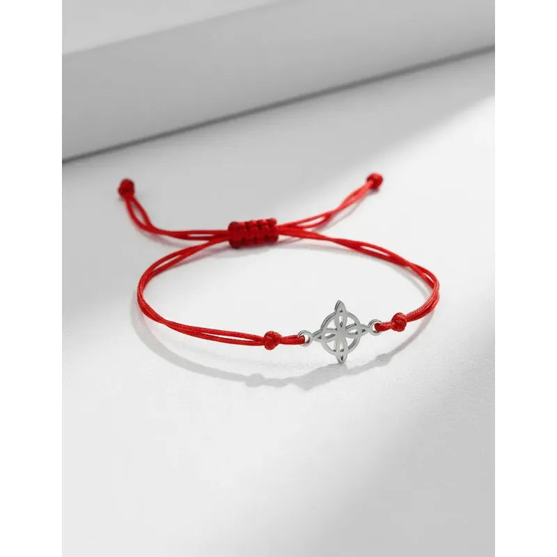 Pulsera Nudo De Bruja Rojo Amuleto Protección Acero Regalo Plateado 20 Cm