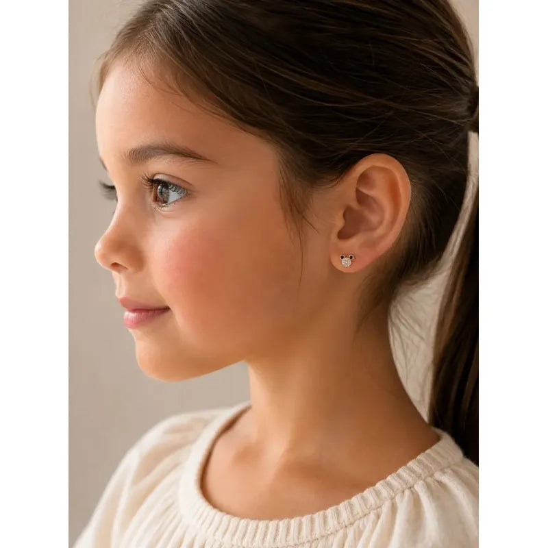 Aros Niña Oro 18k Enchapado Circon Tope Seguro Infantil Bebe Dorado