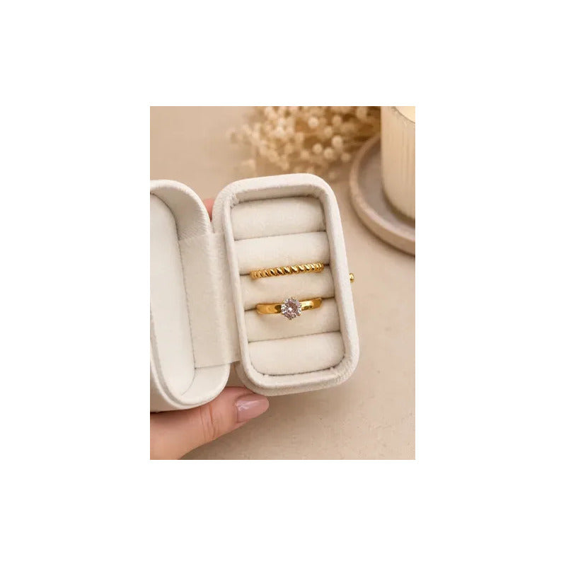 Anillos Mujer Set Solitario Y Trenzado En Acero Inoxidable Dorado 19