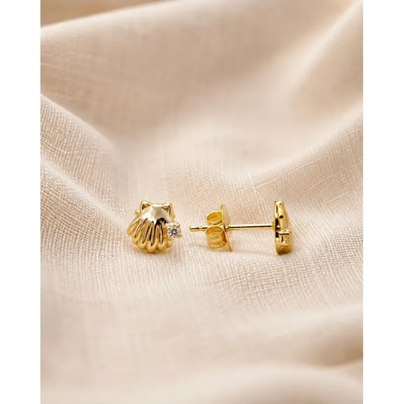Aros Oro 18k Enchapado Niña Concha Marina 5mm Infantil Mujer Dorado