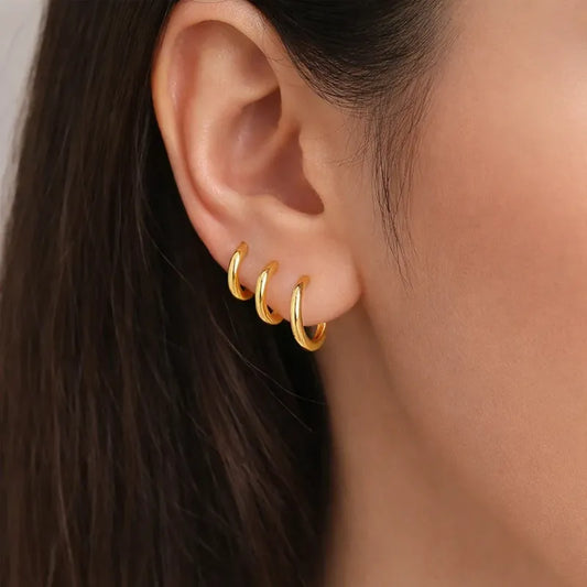 Aros Argollas Acero Inoxidable Lisas Pack 3 Pares Unisex Dorado
