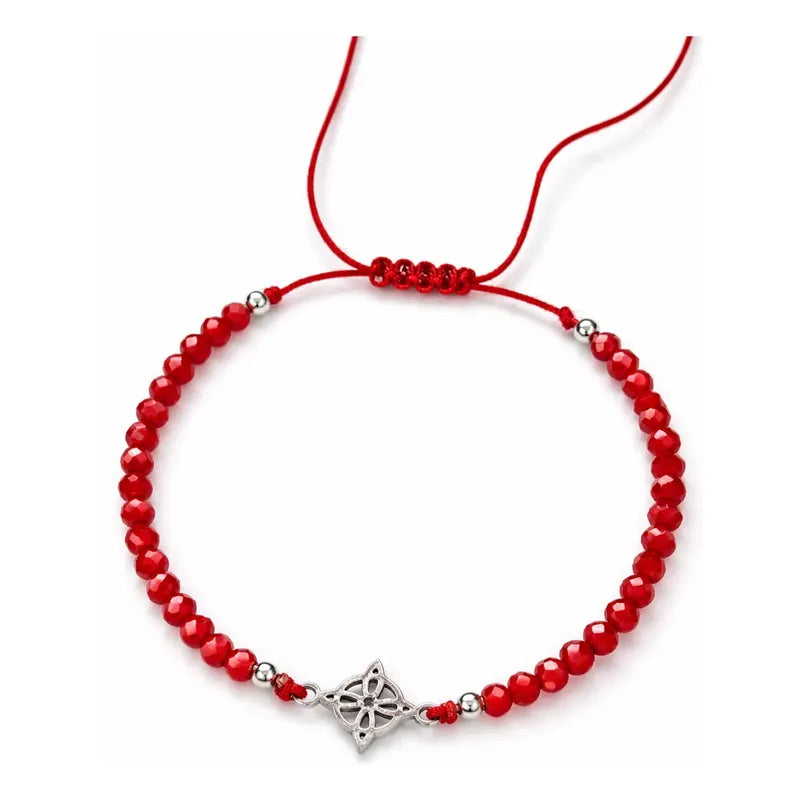 Pulsera Nudo De Bruja Cristales Rojos Protección Y Suerte Rojo 16 Cm
