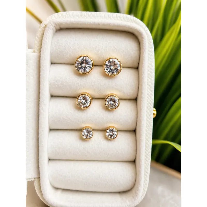Aros Mujer Set Punto De Luz Con Tope Seguro Acero Inoxidable Punto De Luz 6puntodeluz