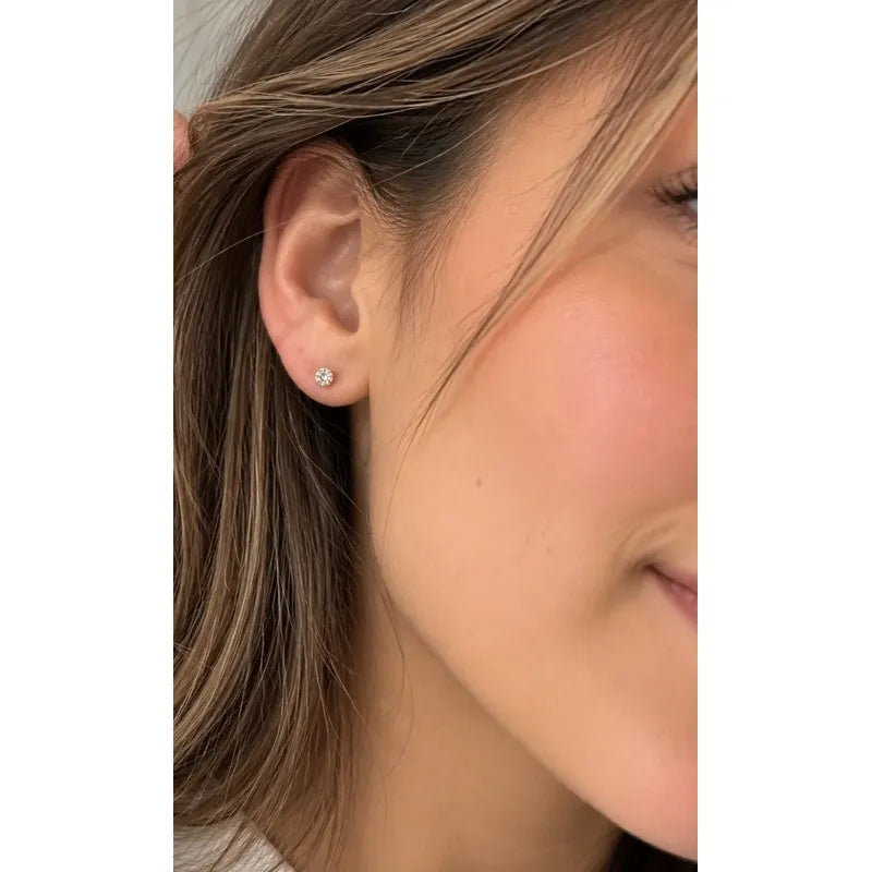 Aros Niña Bebe Punto De Luz Oro Enchapado 3mm Tope Seguridad Dorado