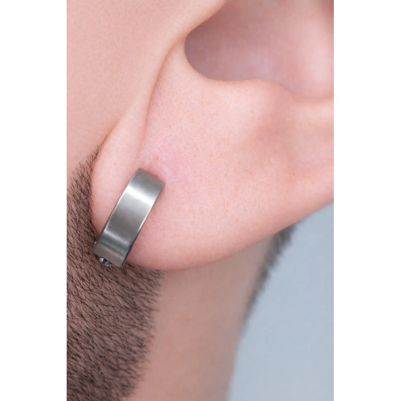 Aros Hombre Clip Acero Inoxidable Falsos Presión Par Plateado