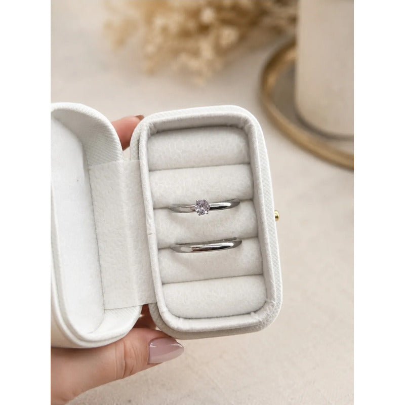 Set 2 Anillos Mujer Acero Inoxidable Zirconia Elegante Plateado 20