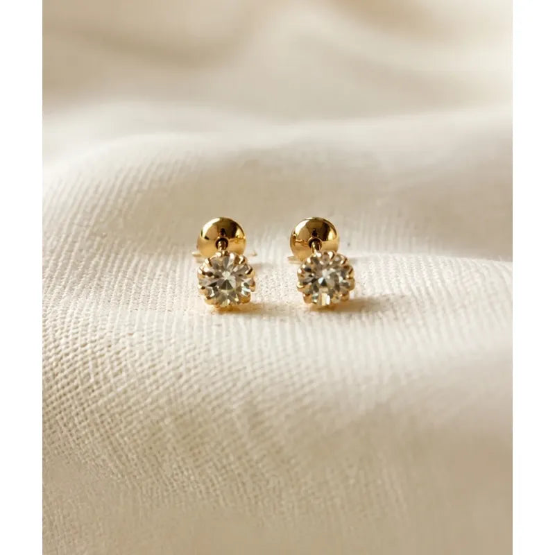 Aros Punto De Luz Oro 18k Enchapado Mujer Niña Tope Seguro Dorado Con Blanco
