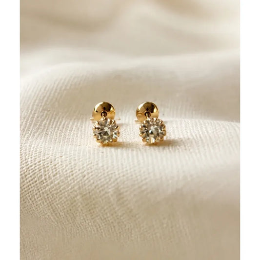 Aros Punto De Luz Oro 18k Enchapado Mujer Niña Tope Seguro Dorado Con Blanco