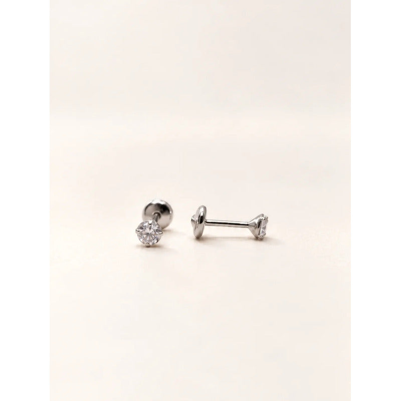 Aros Plata Punto De Luz Bebé Niña 3 Mm Tope Seguro Regalo Plateado