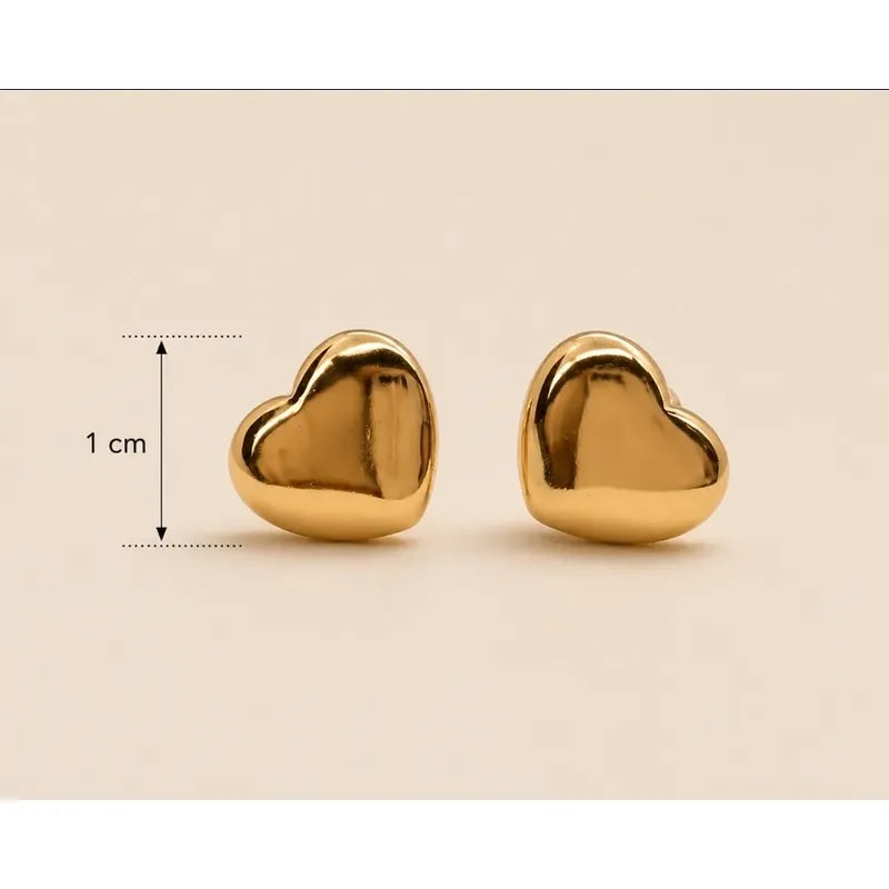 Aros Mujer Corazón Acero Inoxidable 1cm Casuales Caja Regalo Dorado