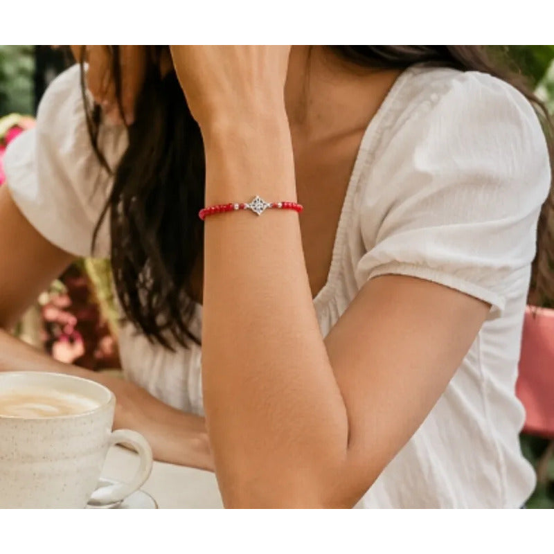Pulsera Nudo De Bruja Cristales Rojos Protección Y Suerte Rojo 16 Cm