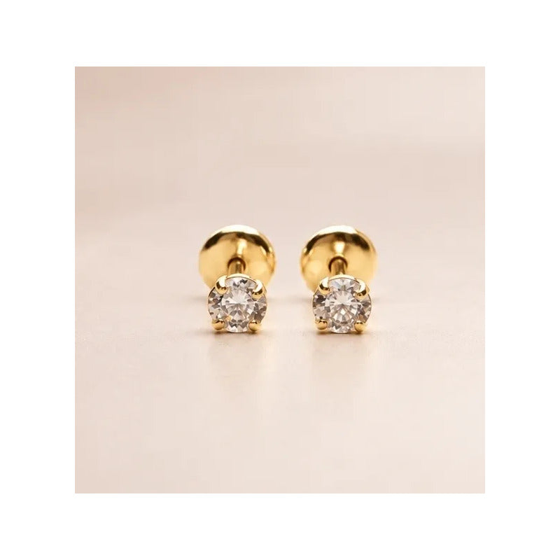 Aros Niña Bebe Punto De Luz Oro Enchapado 3mm Tope Seguridad Dorado