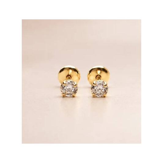 Aros Niña Bebe Punto De Luz Oro Enchapado 3mm Tope Seguridad Dorado