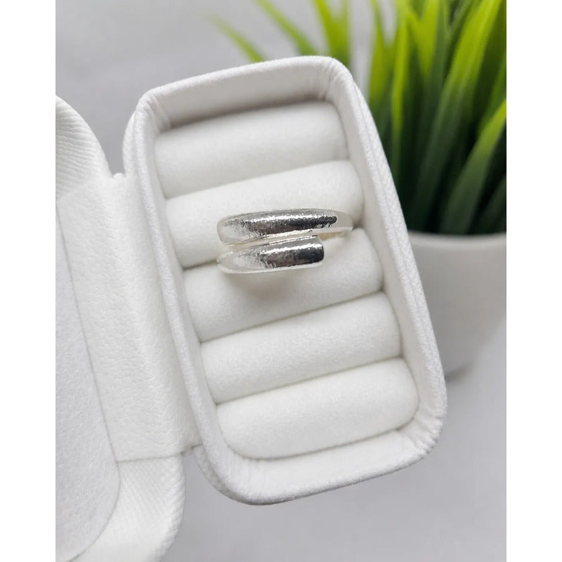 Anillo Mujer Plata Ajustable Abierto Doble Línea Elegante Plateado Ajustable