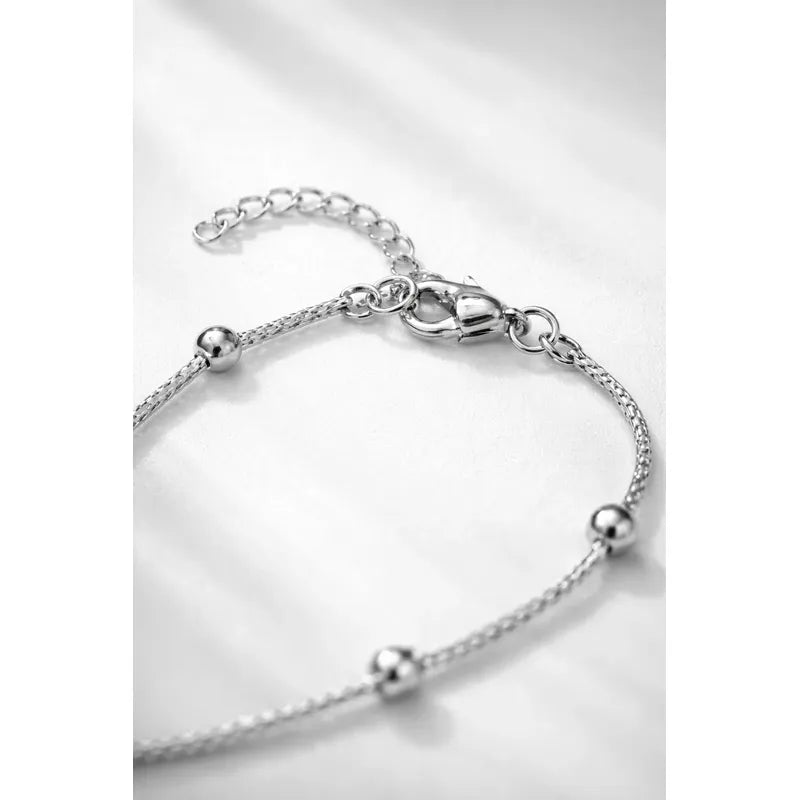 Set Collar Y Pulsera Acero Inoxidable Femenino Plateado Con Balines