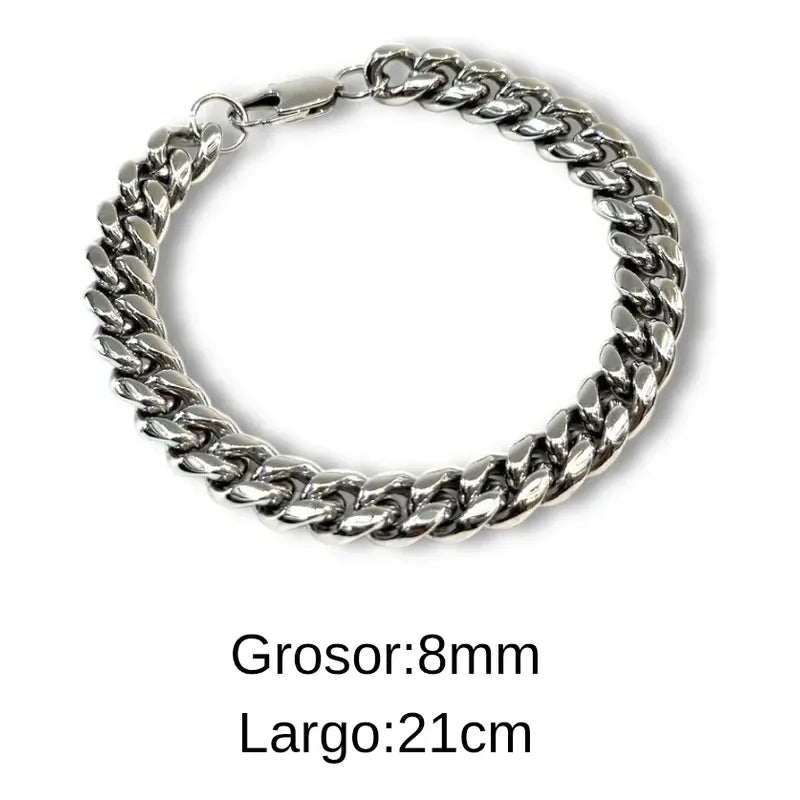 Pulsera Hombre Acero Inoxidable Cubana Clásica Estilo Urbano Cubana 21 Cm