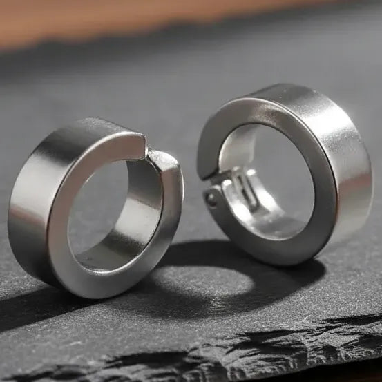 Aros Hombre Clip Acero Inoxidable Falsos Presión Par Plateado