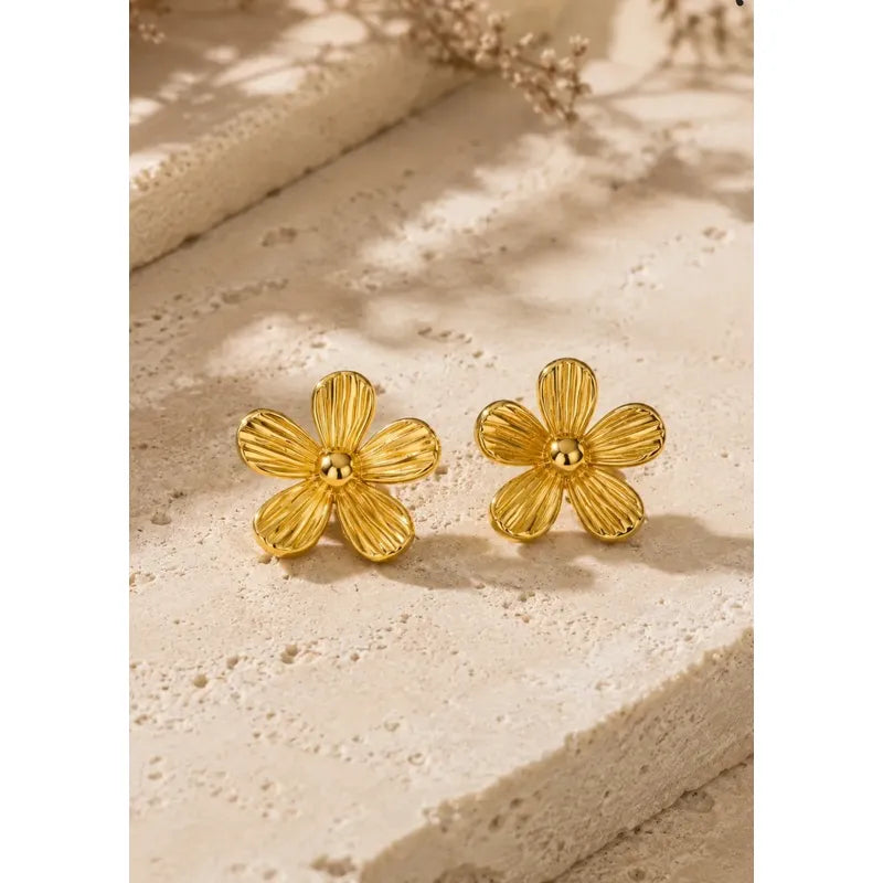 Aros Mujer Flor Acero Inoxidable 2.5cm Moda Elegante Dorado