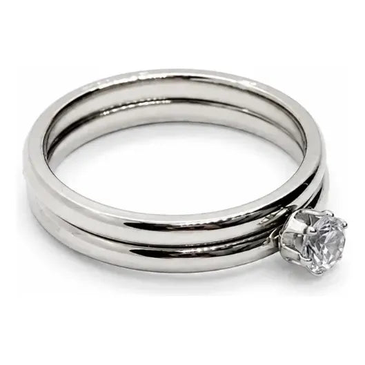 Set 2 Anillos Mujer Acero Inoxidable Zirconia Elegante Plateado 18