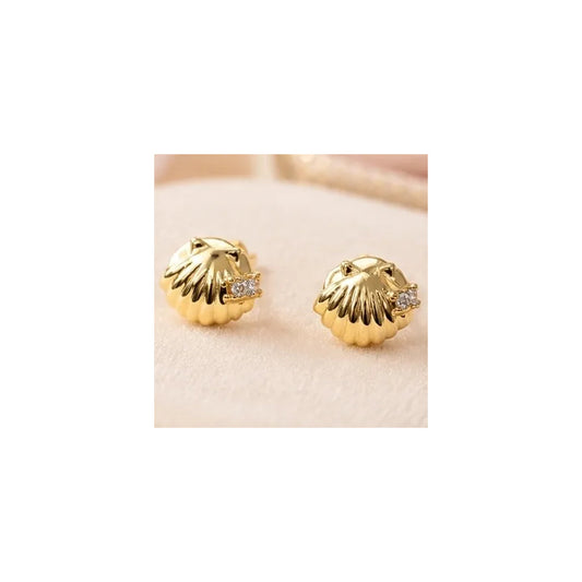 Aros Oro 18k Enchapado Niña Concha Marina 5mm Infantil Mujer Dorado