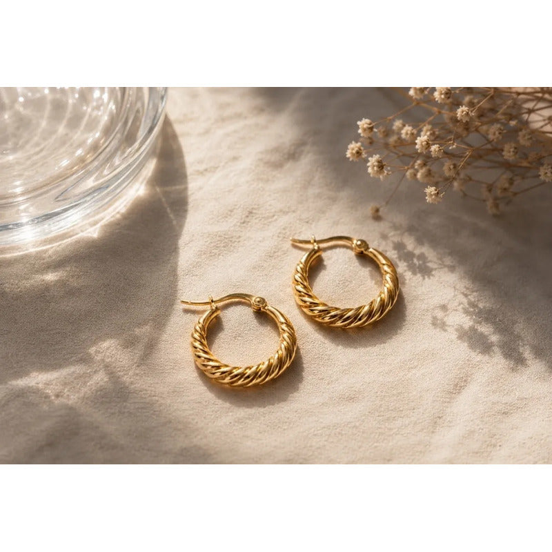 Aros Mujer Argollas Doradas De Acero Inoxidable Resistentes Dorado