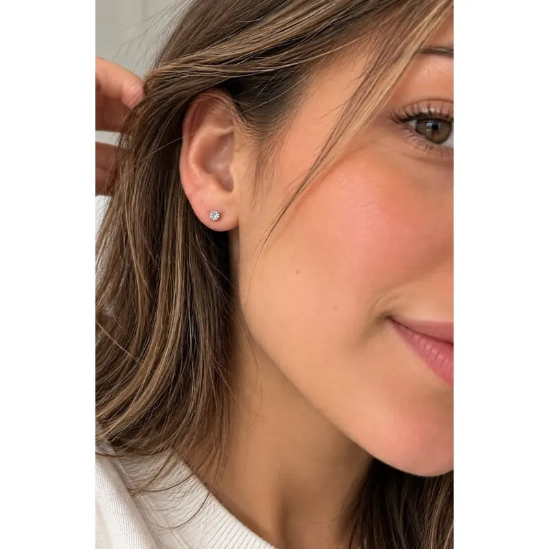 Aros Plata Punto De Luz Bebé Niña 3 Mm Tope Seguro Regalo Plateado