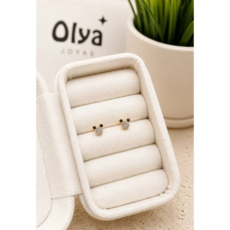 Aros Niña Oro 18k Enchapado Circon Tope Seguro Infantil Bebe Dorado