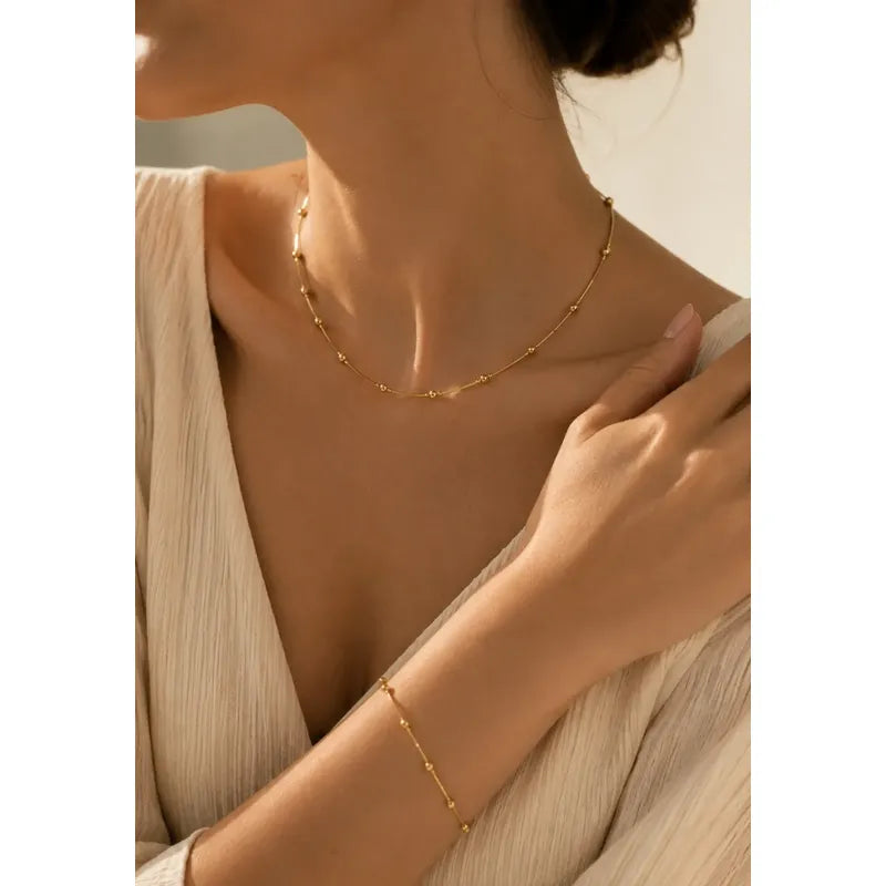 Set Collar Y Pulsera Acero Inoxidable Femenino Dorado Con Balines