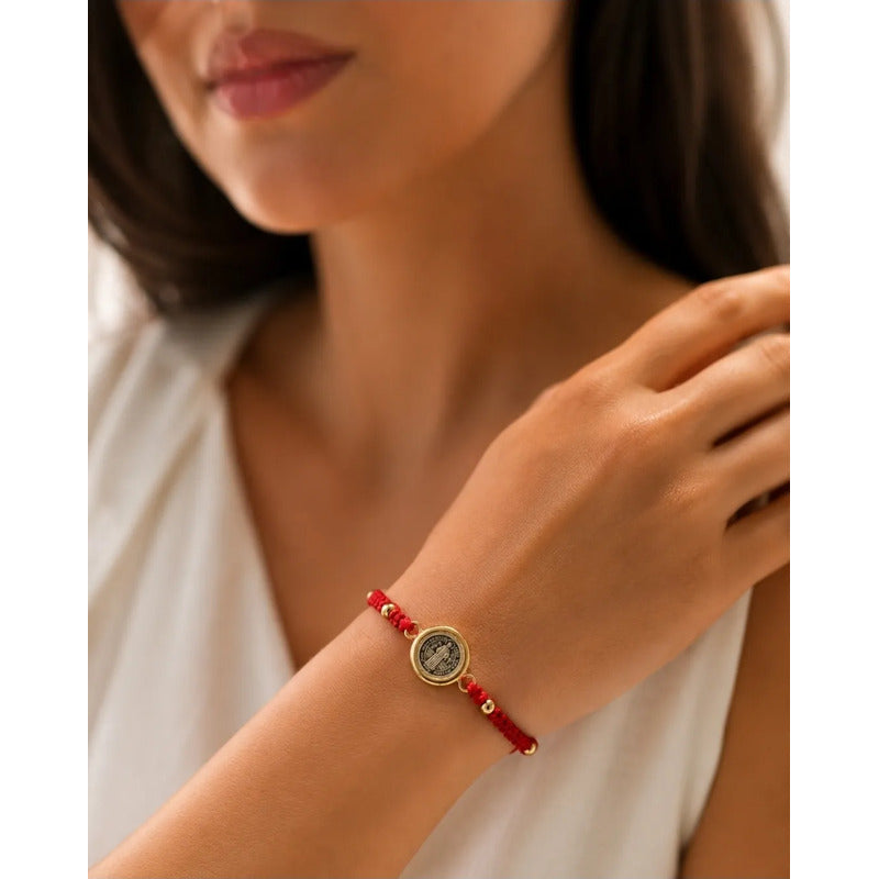 Pulsera San Benito Ajustable Amuleto Unisex Protección Rojo 18 Cm