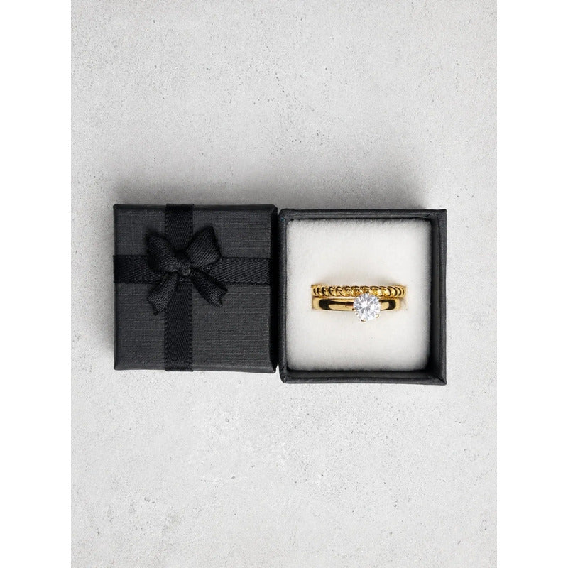 Anillos Mujer Set Solitario Y Trenzado En Acero Inoxidable Dorado 20