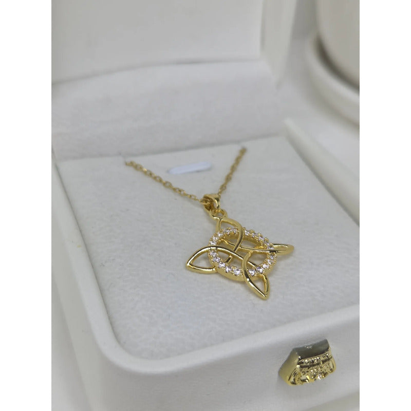 Collar Nudo Bruja Dorado con Brillos Amuleto Protección Acero Mujer
