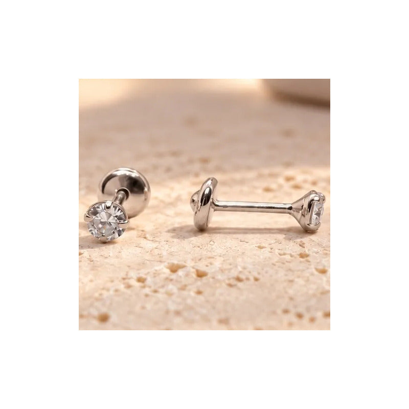 Aros Plata Punto De Luz Bebé Niña 3 Mm Tope Seguro Regalo Plateado
