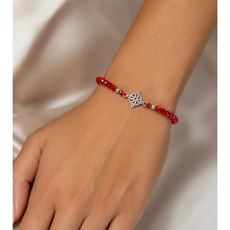 Pulsera Nudo De Bruja Cristales Rojos Protección Y Suerte Rojo 16 Cm