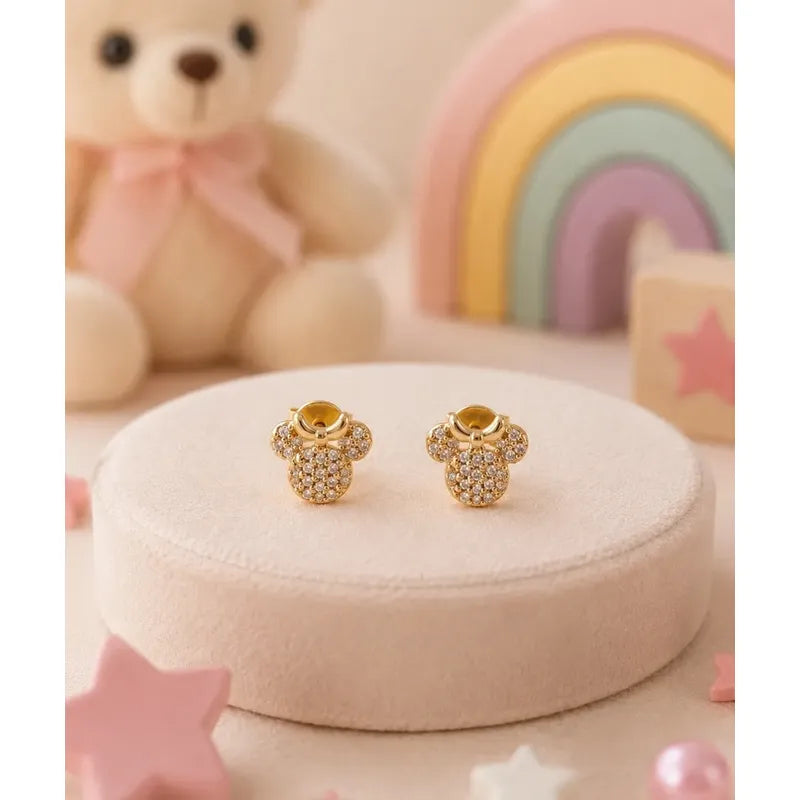 Aros Niña Minnie Enchapado Oro 18k 8mm Regalo Infantil Bebe Dorado