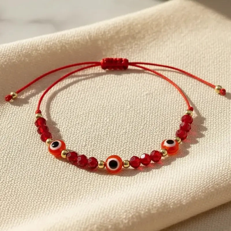 Pulsera Ojo Turco Roja Protección Mal De Ojo Acero Suerte Rojo 16 Cm