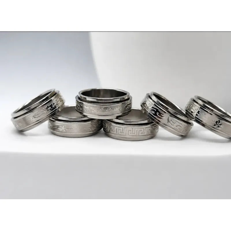 Anillo Antiestres Giratorio Unisex Acero Inoxidable Variado Diseño Al Azar 20