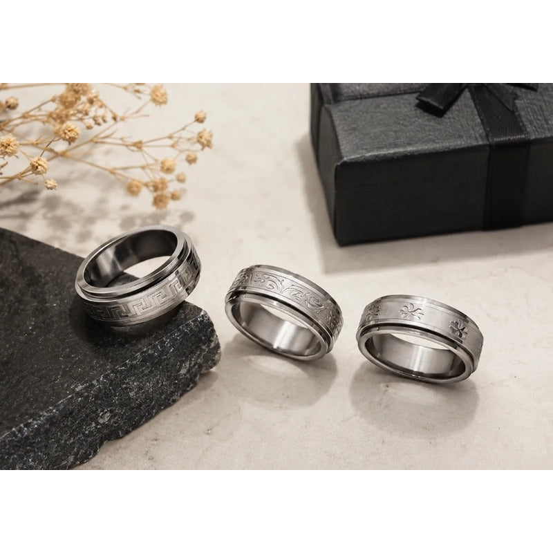 Anillo Antiestres Giratorio Unisex Acero Inoxidable Variado Diseño Al Azar 18
