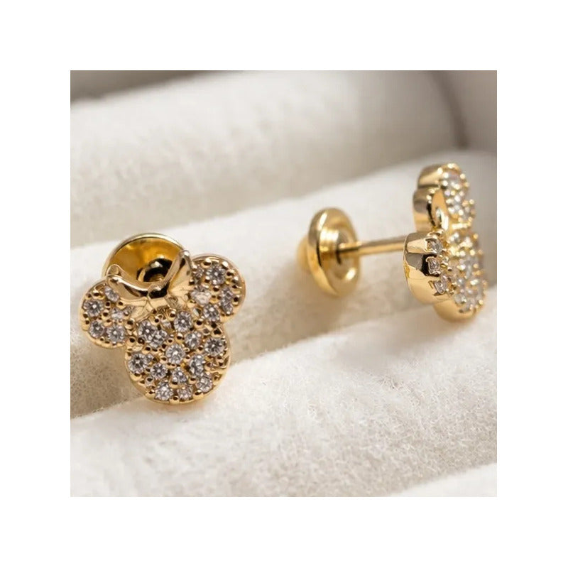 Aros Niña Minnie Enchapado Oro 18k 8mm Regalo Infantil Bebe Dorado
