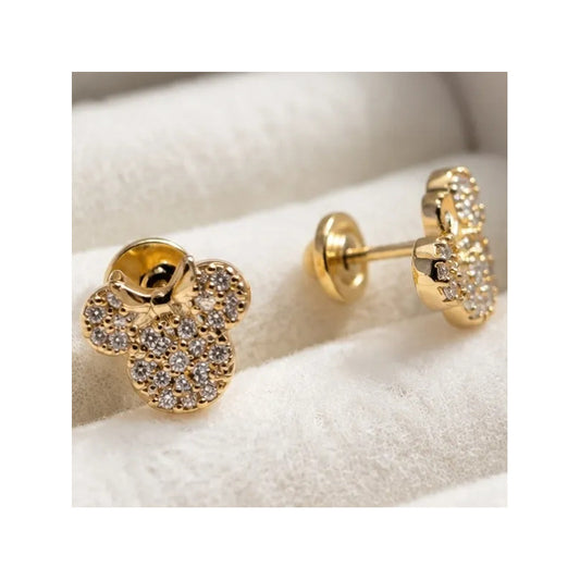 Aros Niña Minnie Enchapado Oro 18k 8mm Regalo Infantil Bebe Dorado