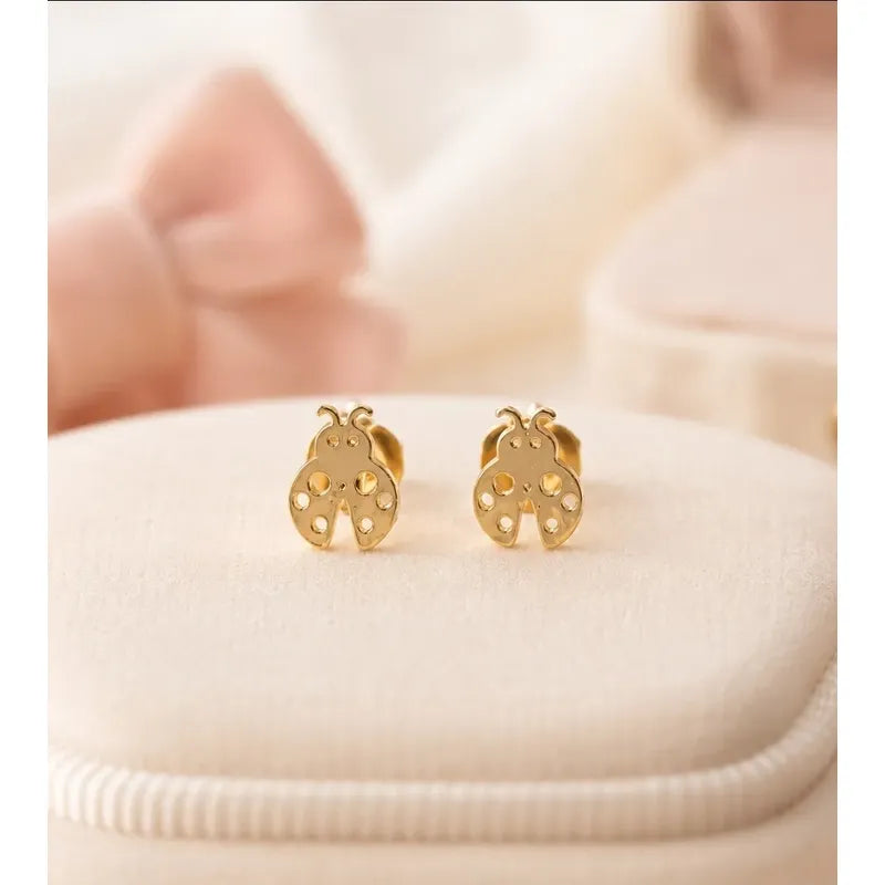 Aros Enchapados En Oro Chinita Mariquita Niña Infantil Mujer Dorado