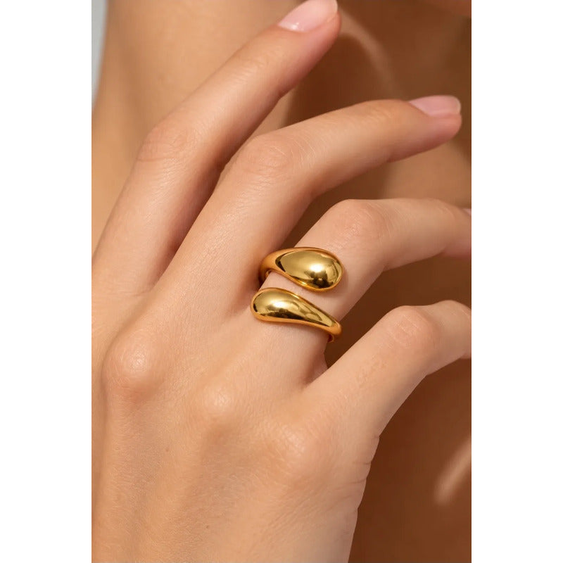 Anillo Mujer Ajustable Acero Inoxidable Diseño Doble Franja Dorado Ajustable