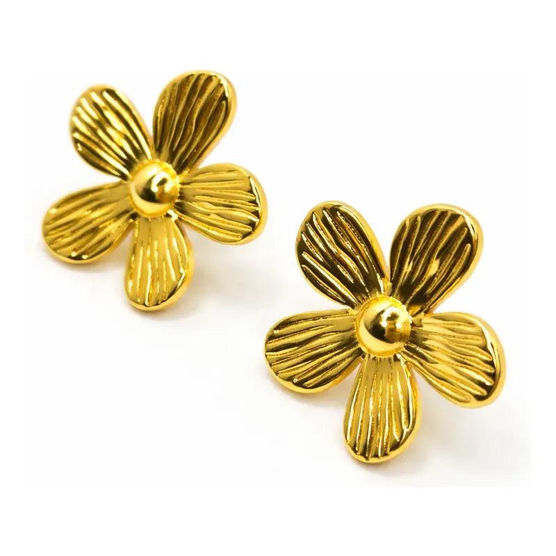 Aros Mujer Flor Acero Inoxidable 2.5cm Moda Elegante Dorado
