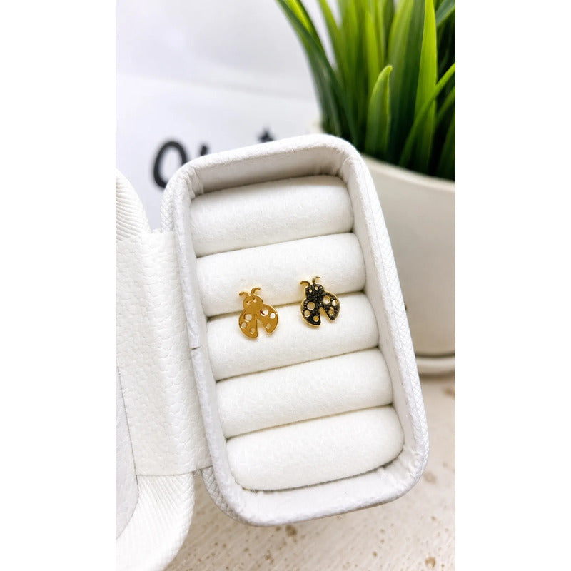Aros Enchapados En Oro Chinita Mariquita Niña Infantil Mujer Dorado