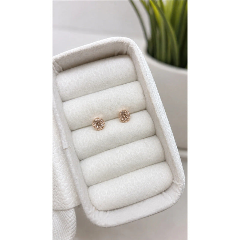 Aros Punto De Luz Oro 18k Enchapado Mujer Niña Tope Seguro Dorado Con Blanco