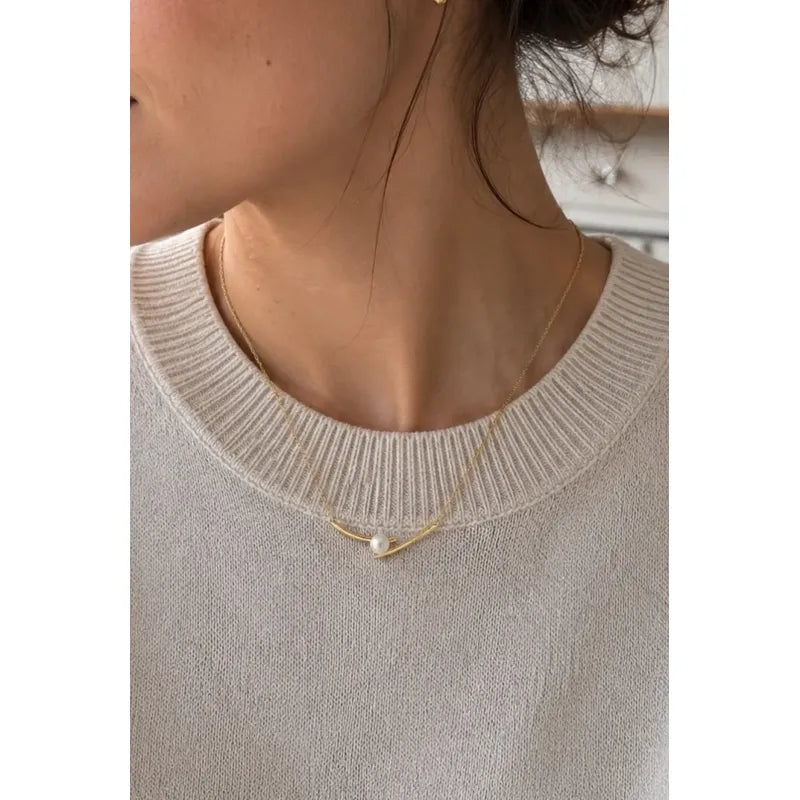 Collar Mujer Perla Blanca Acero Quirúrgico Caja Regalo Dorado