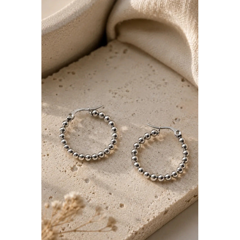 Aros Mujer Argollas Acero Inoxidable Minimalistas 20mm Plateado