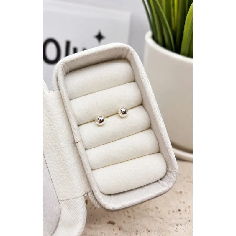 Aros Bebé Niña Plata Bolita 4mm Tope Seguridad Caja Regalo Plateado