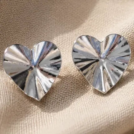 Aros Mujer Corazón Sin Perforación Enchapado Plata Presión Plateado